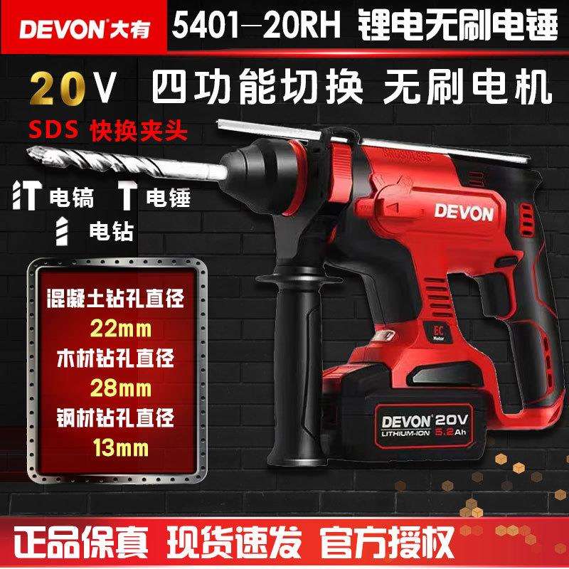 大有（Devon）20V无刷电锤5401多功能锂电锤充电电锤电镐两用锤磨