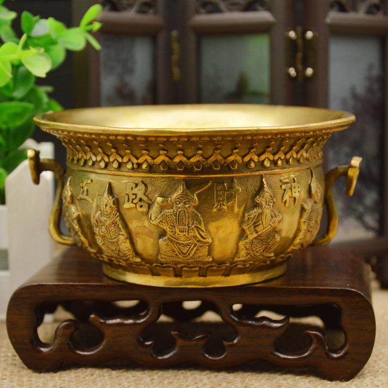 德缘居铜五路聚宝盆如意大号聚宝盆摆件工艺品
