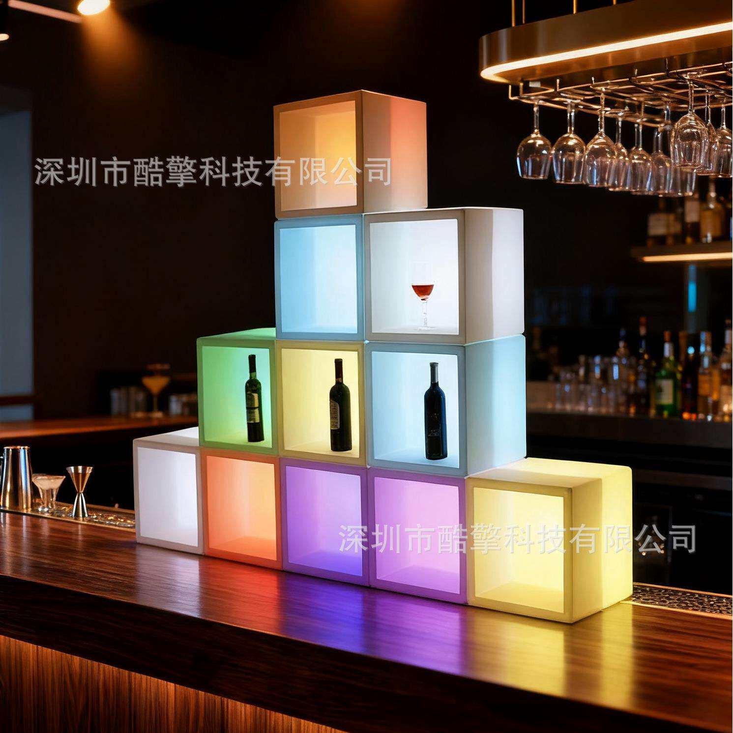 LED发光冰桶立方体酒架防水酒吧KTV遥控充电七彩啤酒架子冰夹
