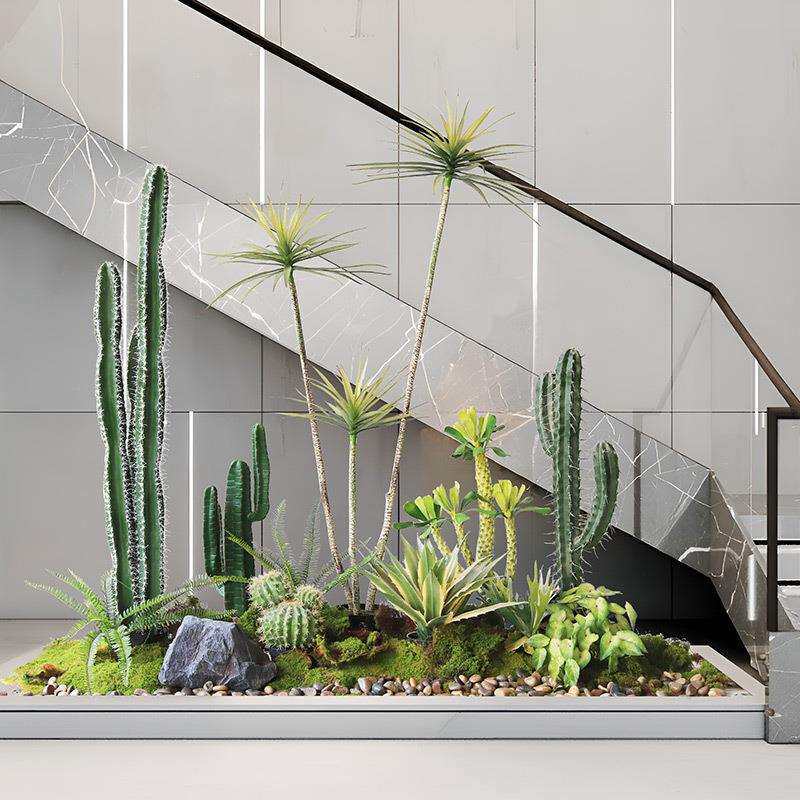 成套绿植设计师套装室内装饰楼梯下植物景观仙人掌造景绿植组合