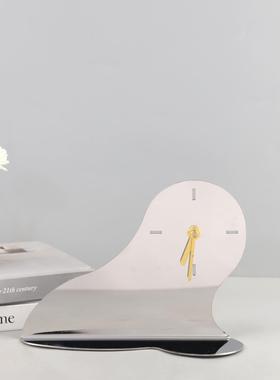 现代简约不锈钢湖泊镜面钟表台钟装饰摆件玄关书房电视柜家居饰品