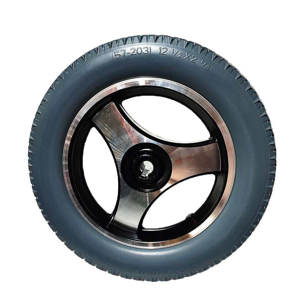 PU实心轮 铝合金轮毂三叉轮胎电动轮椅后轮 12.5寸免充气PU实心轮