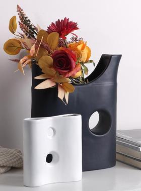 艺术花器创意月牙形花瓶摆件酒店别墅样板房展厅设计师插花装饰品