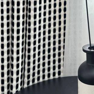 装 饰窗帘个性 饰穿杆窗纱窗 黑白高级格子窗帘客厅卧室装 1PC新款