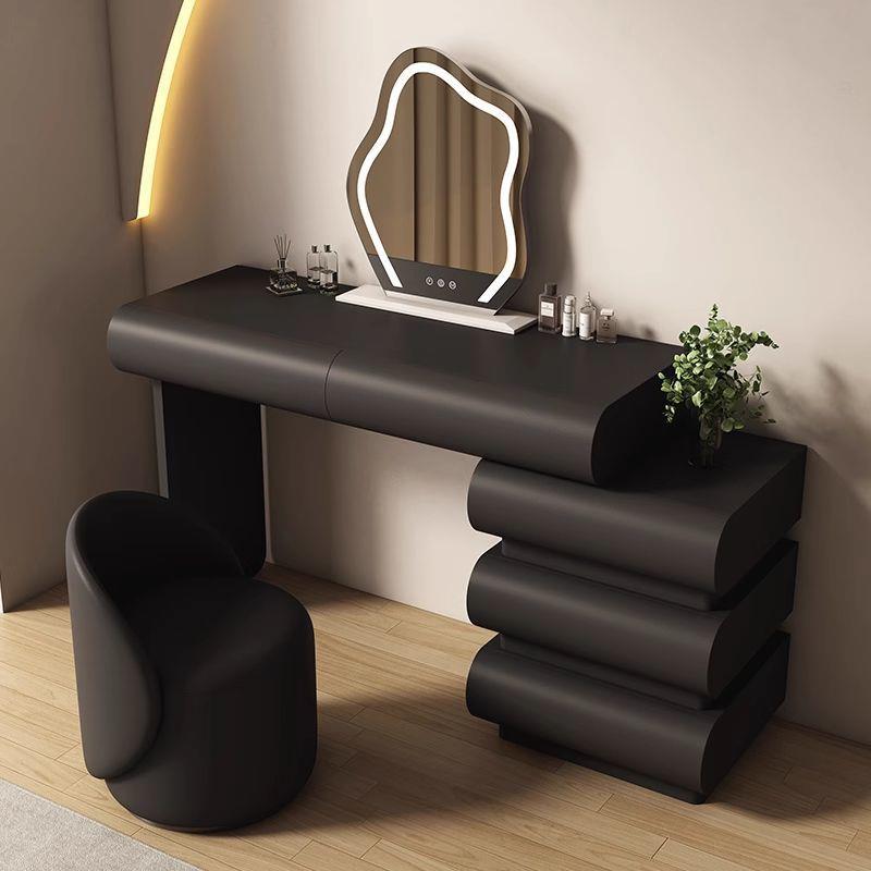 2025新款小户型黑色卧室梳妆台斗柜一体化妆台轻奢奶油风桌子