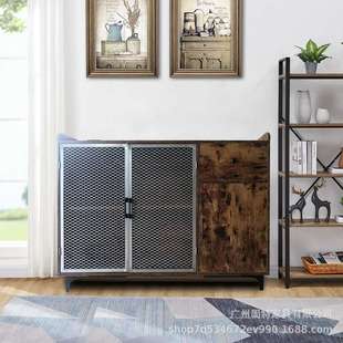 跨境餐边桌板式厨房置物架 客厅展示柜 带红酒杯架MDF+三胺贴面