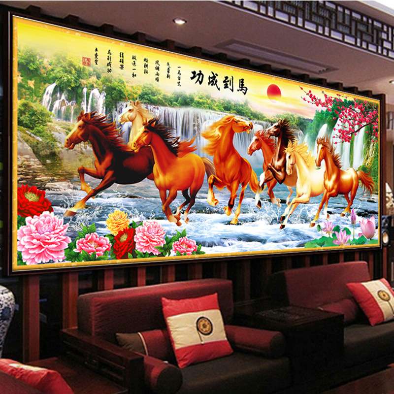 蒙娜丽莎八骏图十字绣2024新款线绣客厅马到成功自己绣手工满绣