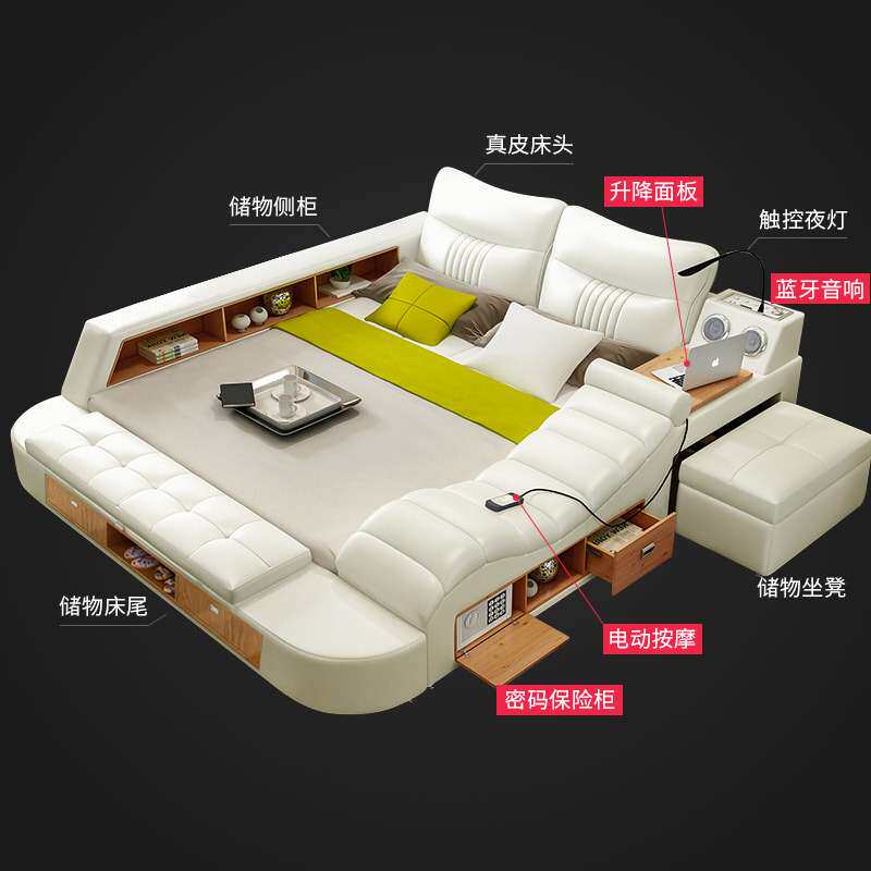 榻榻米皮床 现代简约多功能智能床 大小户型储物双人1.8m软体床