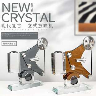 现代复古立式放映机水晶摆件客厅民宿床头柜玄关酒店大厅工艺品