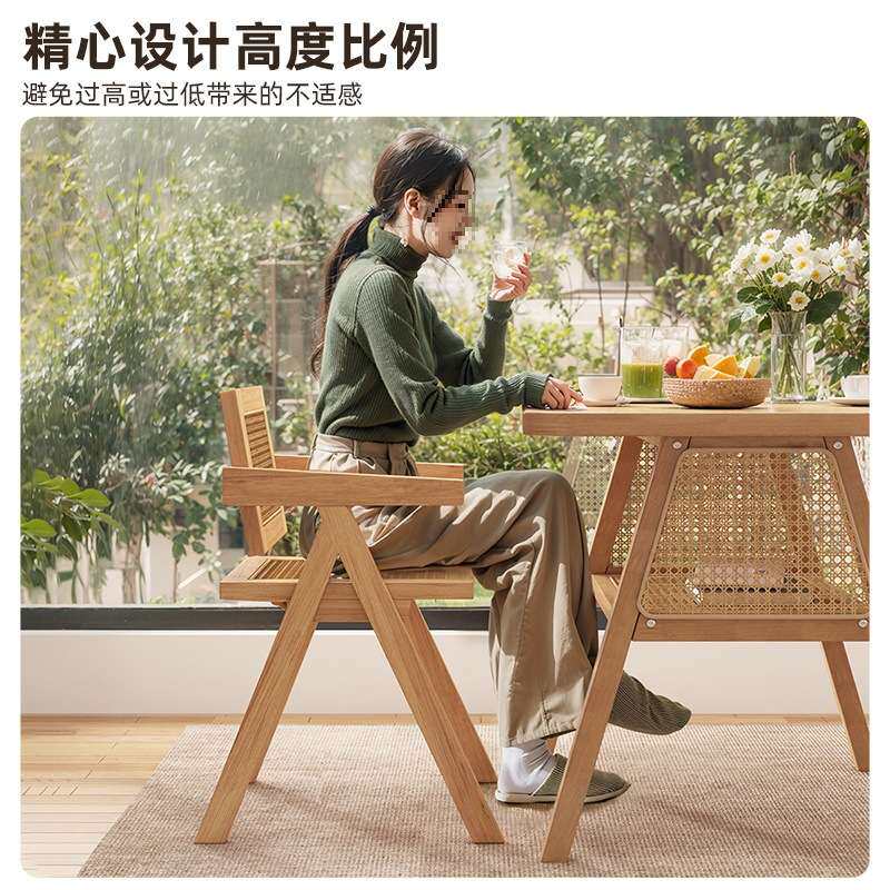 实木茶桌书桌一体两用休闲茶桌椅组合藤编小户型新中式阳台小