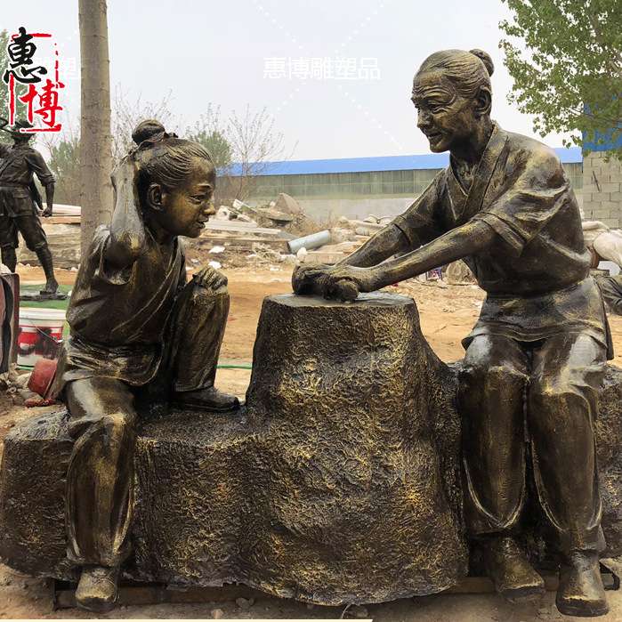 铸铜人物雕塑铁棒磨成针传统校园文化寓言故事景观雕塑小品摆件