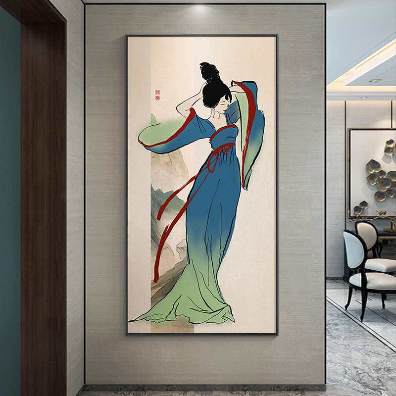 新中式装饰画玄关走廊书房竖版挂画国风茶室古典四大美女人物壁画