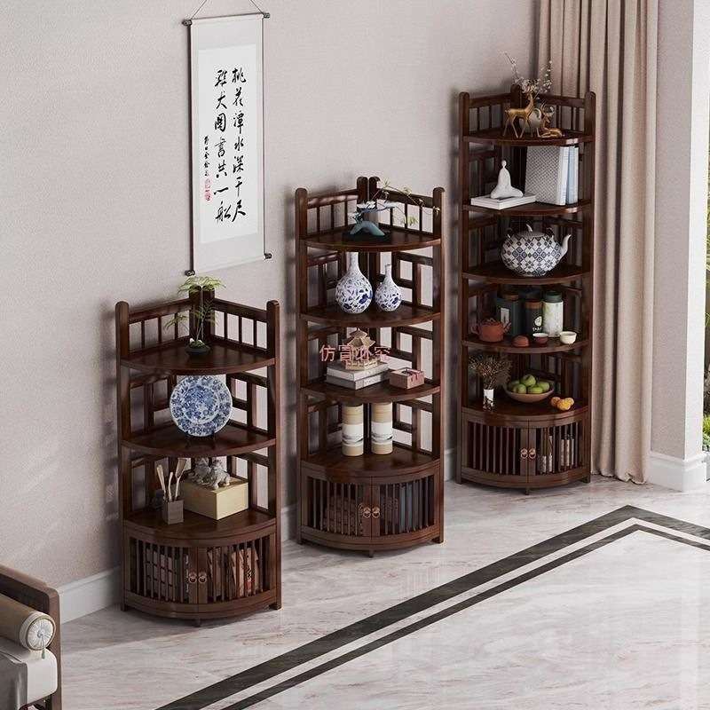 复古风转角置物架家用仿古转角柜茶台柜餐厅角落柜边角柜酒柜客厅