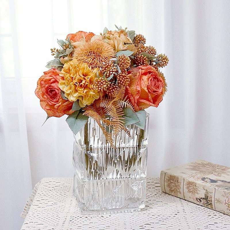 仿真花 玫瑰花 轻奢烤边情谊玫瑰花束 假花家居婚庆影楼装饰花