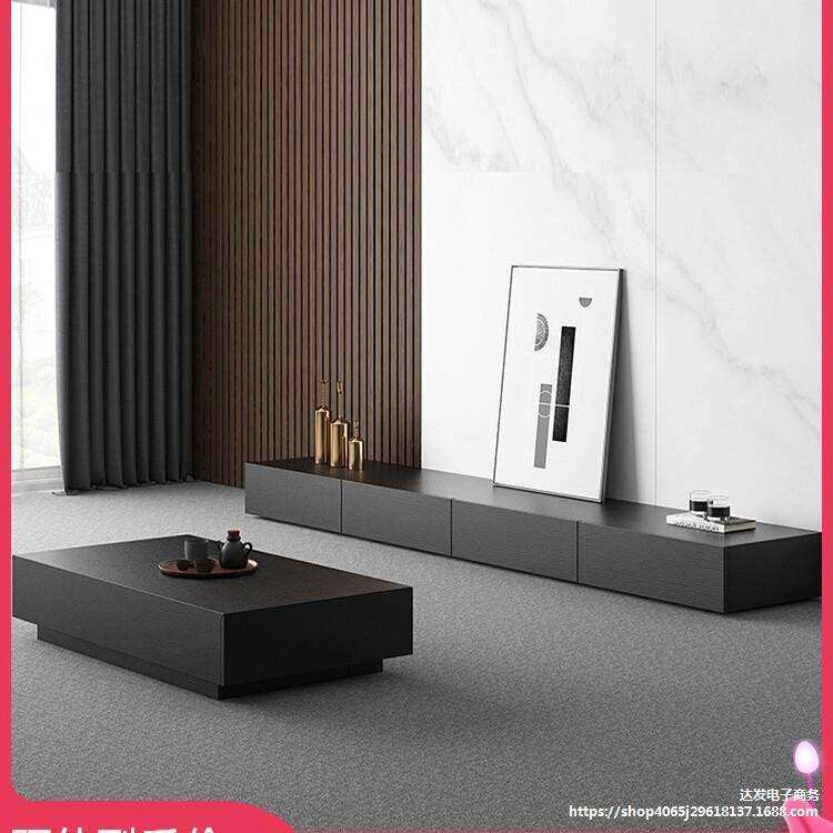 简约现代电视柜黑色小户型实木客厅电视柜组合北欧极简电视矮柜