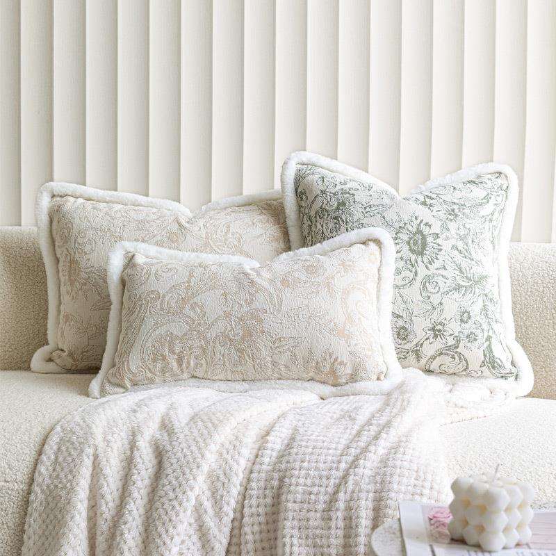 法式复古提花抱枕沙发客厅腰枕奶茶色靠垫床上靠枕香草绿靠垫飘窗