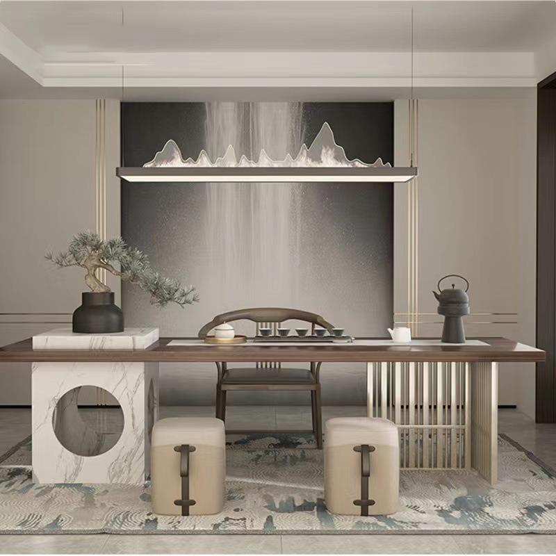 新中式实木茶桌椅组合简约现代轻奢岩板泡茶台家具韵味