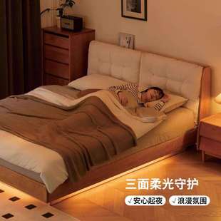 实木箱体床储物床樱桃木双人床现代简约软靠悬浮床收纳床