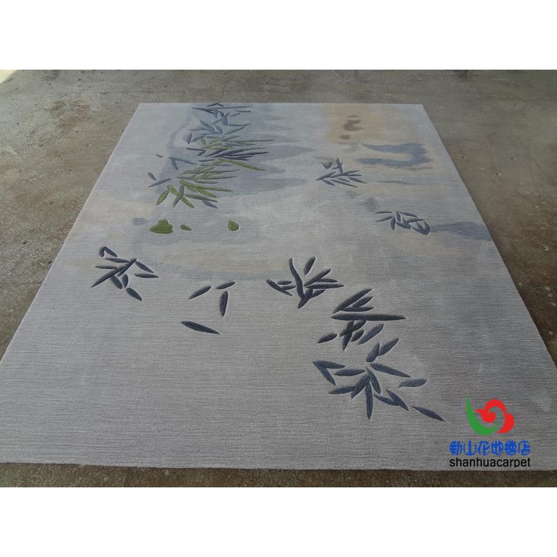 中国风抽象叶子水墨画田园手工进口羊毛客厅茶几地毯办公室贵宾室