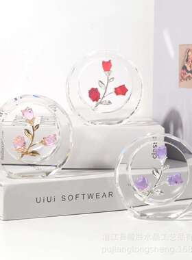 简约现代风格中式复古桌面客厅水晶花蕾摆件金色玫瑰花苞大红紫色