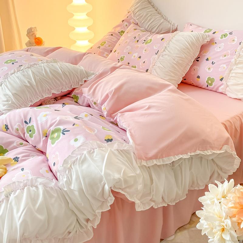 2024新款韩版亲肤水洗棉黛妃系列公主风四件套 1.5床单四件套-被