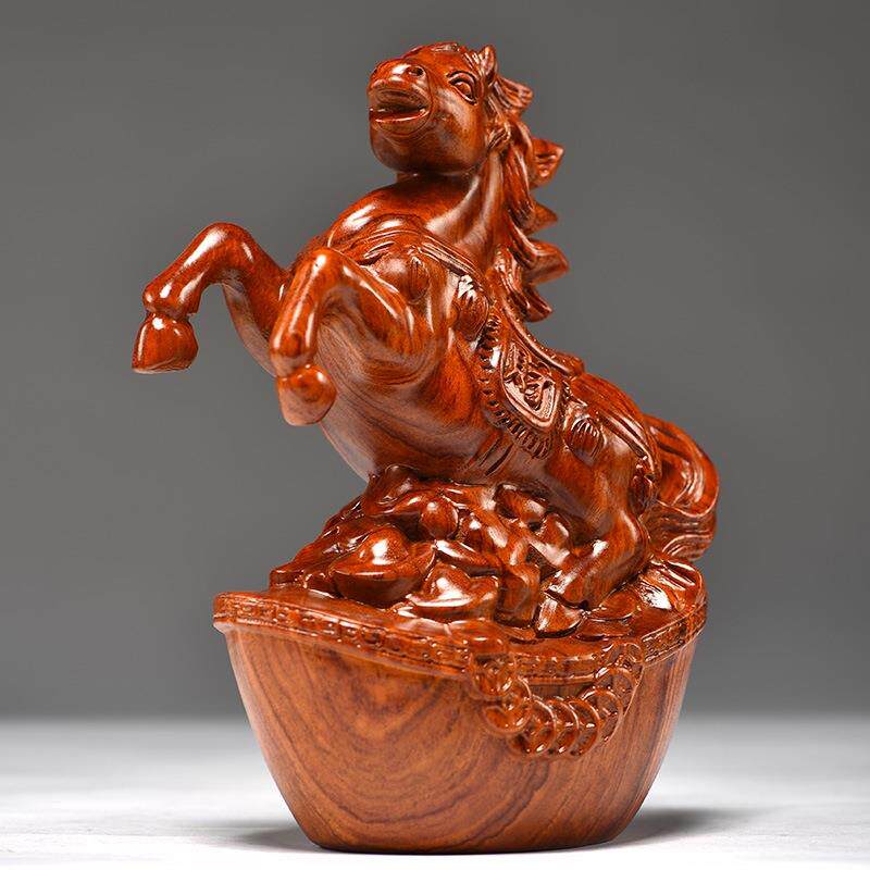 实木马摆件中式花梨木雕马到成功工艺品办公室桌装饰家居酒柜摆件