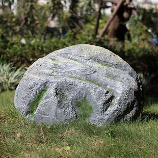 仿真空心石大摆件花园水池绿化井盖石头造景装饰玻璃钢刻字假山石