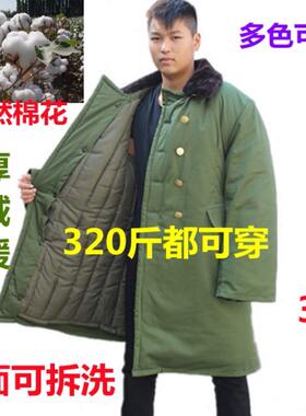特大码加肥加大棉大衣冬季加厚男女长款劳保东北军绿色骑车防寒服