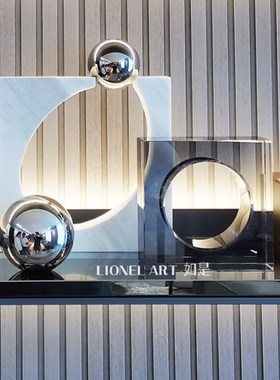 如是简约现代大理石正方圆形摆件样板房M客厅书房玄关软装饰品