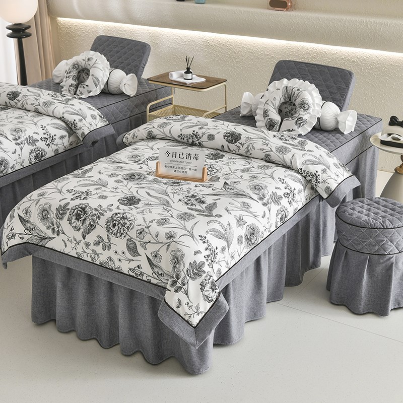 法式复古美容床i罩四件套轻奢风高档黑色按摩美容院专用床罩套定