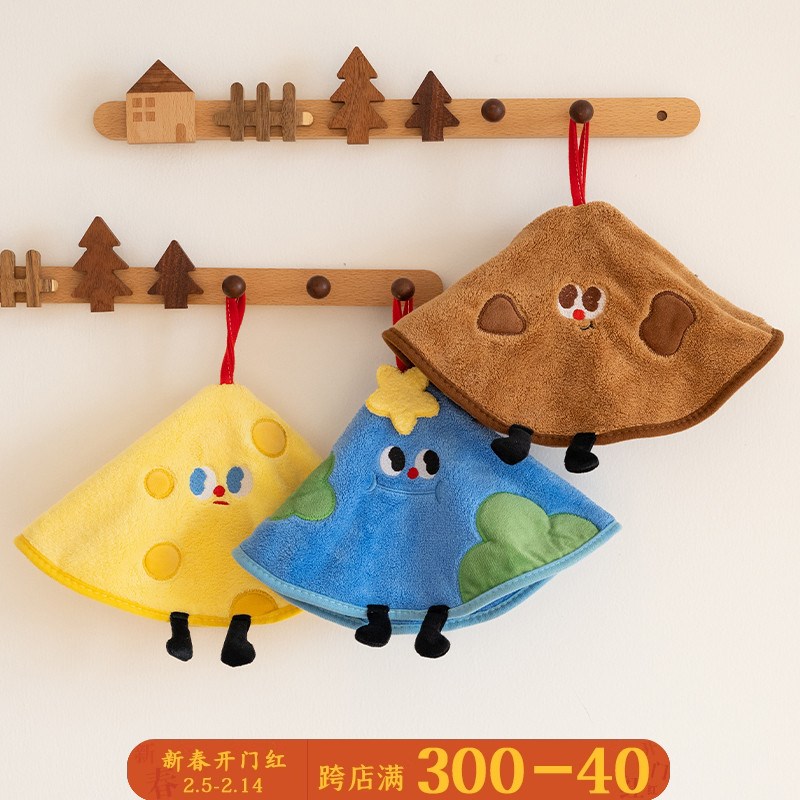 星球擦手巾可挂式珊瑚绒加大超强吸水可M爱加厚不掉毛家用柔软