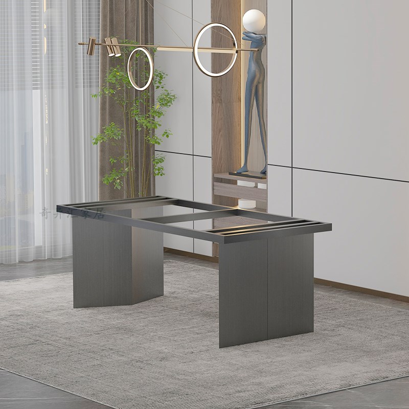 不锈钢桌腿岩板餐桌脚支架定制大理石茶台铁艺架子U大板桌金属底