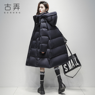 时尚泡芙鹅绒羽绒服女中长款2025冬季新款缎面高品质蓬松保暖外套