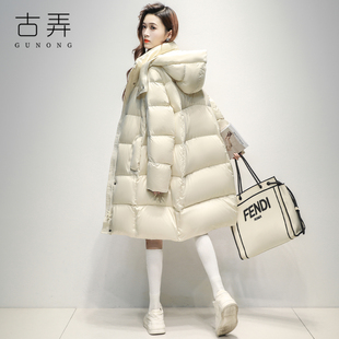 云朵泡芙鹅绒羽绒服女中长款2025冬季新款缎面高品质蓬松保暖外套