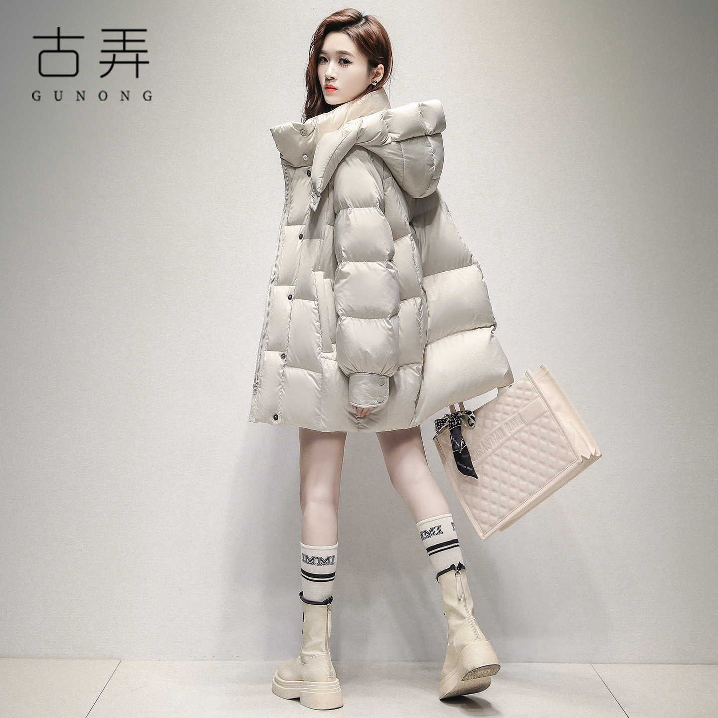 高端品牌羽绒服女中长款时尚鸭绒