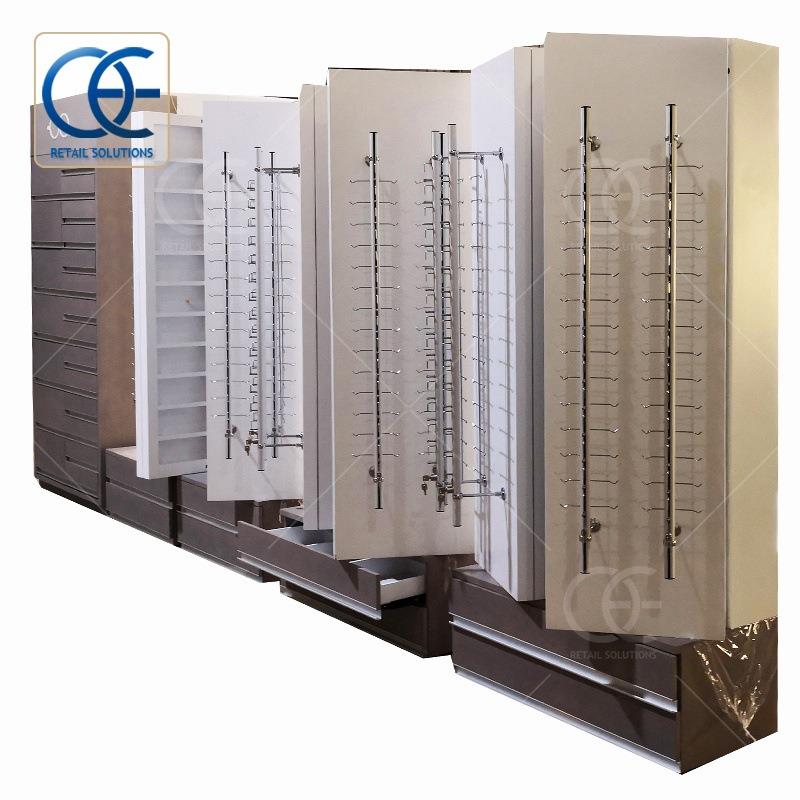 高端铁木眼镜展示架加工带灯墨镜墙柜设计现代眼镜展示台展示货架