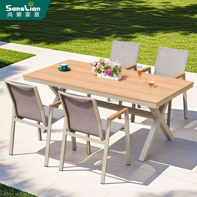 户外桌椅网布铝合金塑木桌椅花园阳台花园室外桌椅商业街餐桌椅