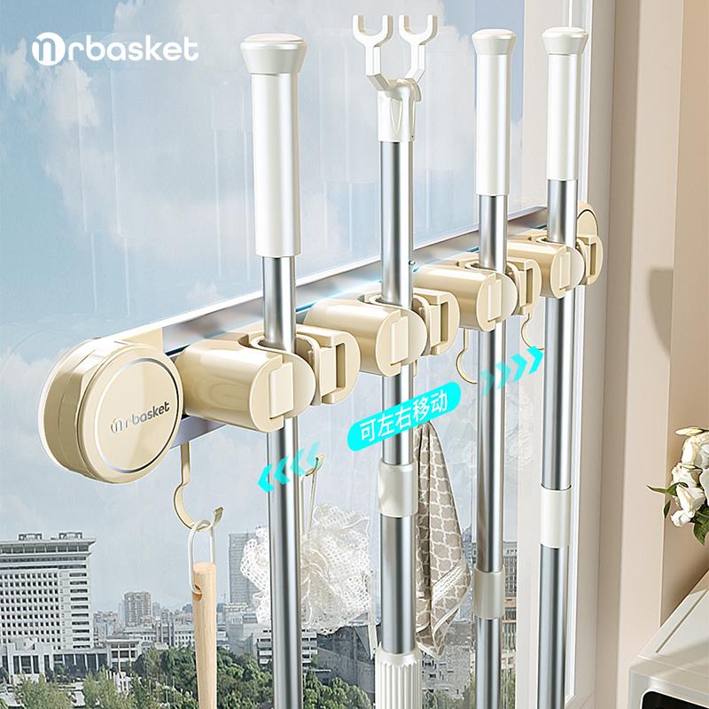 吸盘拖把壁挂夹免打孔卫生间浴室门后拖布夹挂拖把挂钩扫把固定架