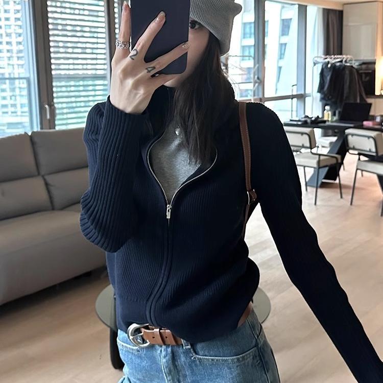 拉链毛衣针织开衫女2024新款秋季ins辣妹短款显瘦百搭外套上衣潮
