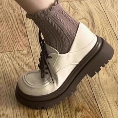 白色小皮鞋女2025春秋英伦学院风系带厚底单鞋圆头日系jk制服鞋子