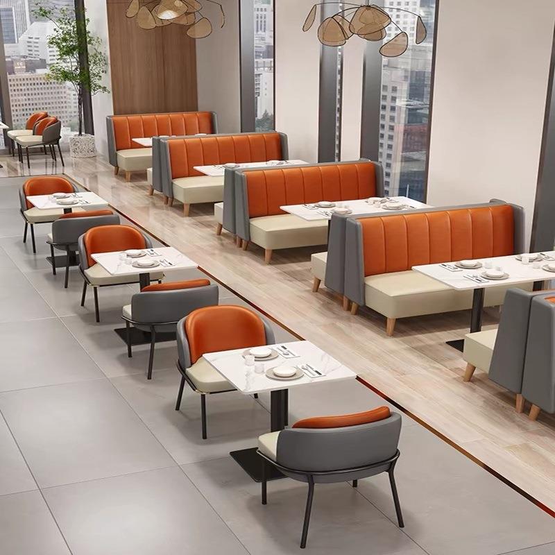 商用西餐厅茶餐厅汉堡店奶茶店餐饮饭店食堂靠墙卡座沙发桌椅组合