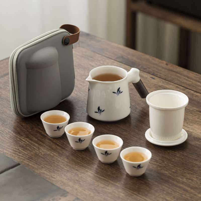 德化羊脂玉白瓷旅行茶具小套装一壶四杯便携式户外泡茶壶快客杯