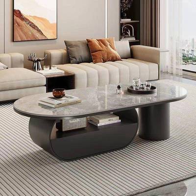 奶油风椭圆形岩板茶几简约客厅轻奢家用现代组合新款小户型电视柜