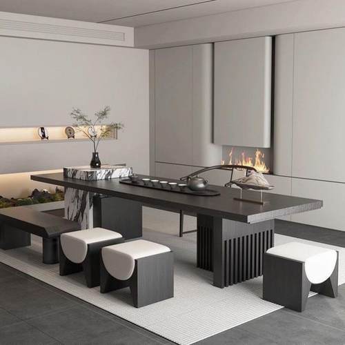 现代简约轻奢岛桌椅茶桌中式实木大板设计师高端岩板茶桌