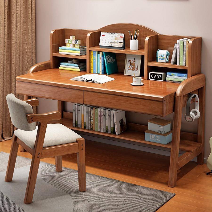 学习桌小学生写字桌椅套装家用简约学霸课桌可升降全实木儿童书桌