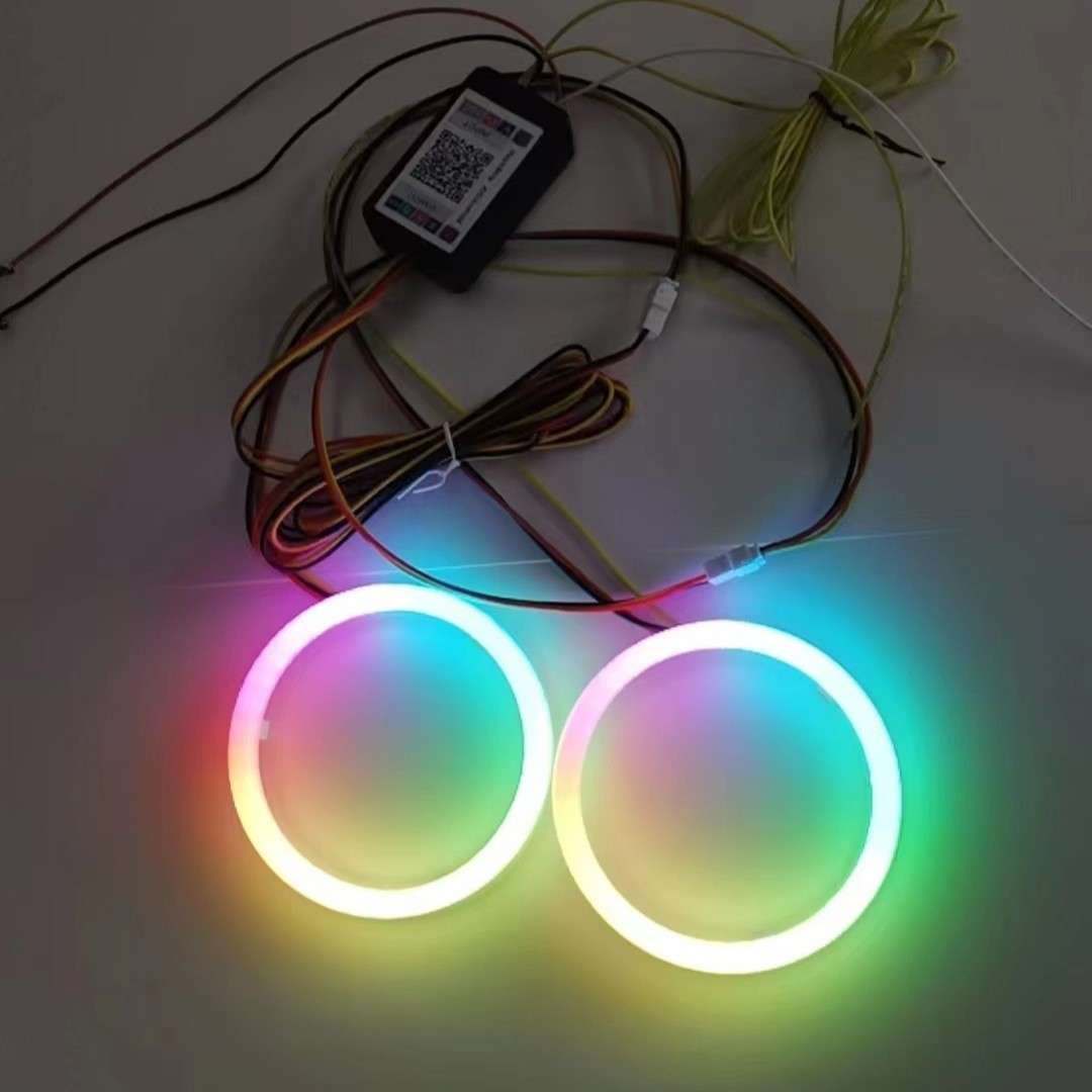 棉光幻彩天使眼光圈APP手机控制改装2.5寸3寸双光透镜通用LED光圈