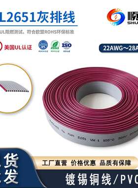 UL2651红边灰色排线28AWG电子线2-12P扁平显示器排线间距1.0