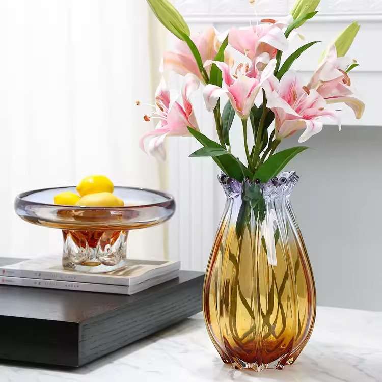 轻奢琉璃花瓶果盘摆件水培客厅玄关餐桌花器厚重玻璃装饰器皿