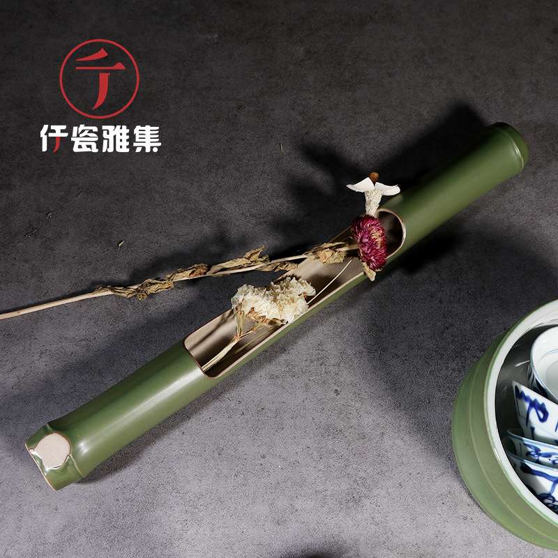 仟瓷雅集 创意仿竹花瓶水培插花器装饰摆件中式禅意复古花器