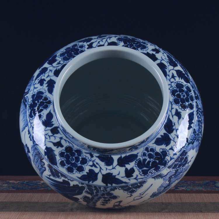 景德镇陶瓷摆件中式家居装饰品手绘仿古元青花鬼谷子下山大罐收藏